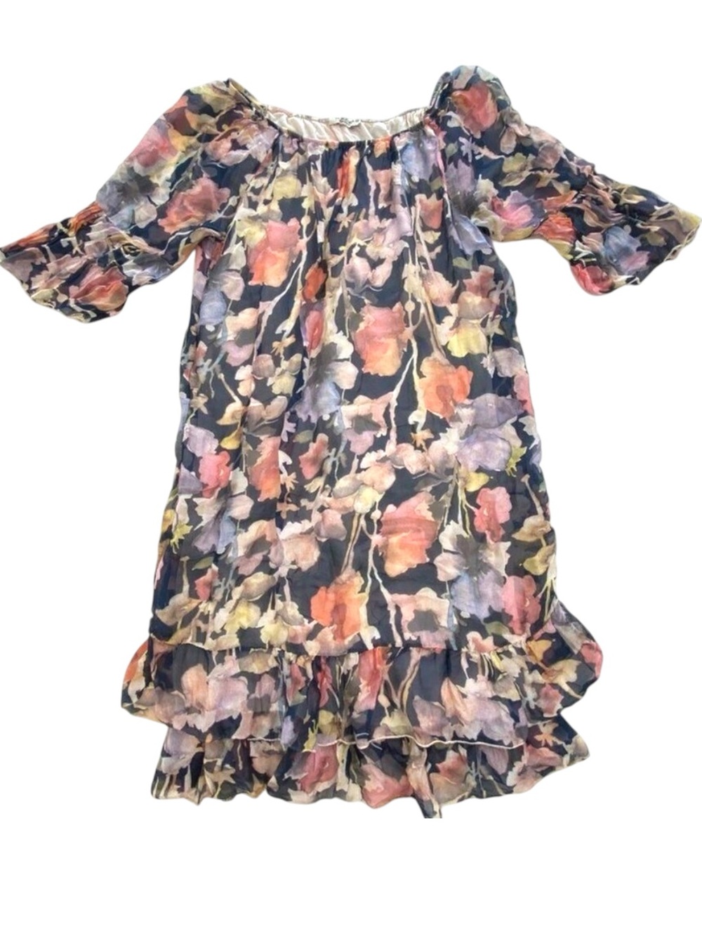 Via Signoria linen blend Floral Chiffon Women's dress voven flowy ruffle medium